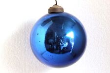 Kugel Christmas Ornament Old Vintage Antique Big Round Blue Glass Decor V-19