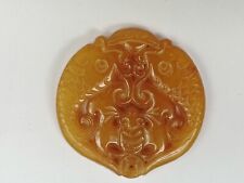 Collection Old Chinese Jade Carving Auspicious Fish Bat Necklace Pendant Gift