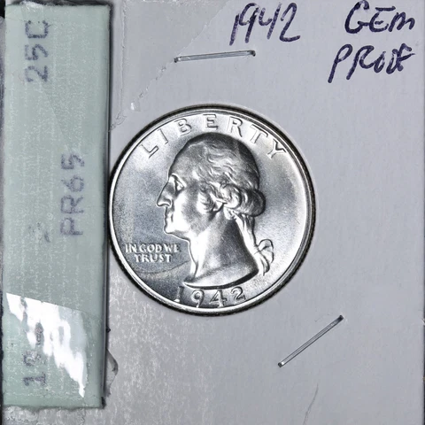 1942 Washington Quarter GEM PROOF Removed From a PCGS Rattler E722 KBM Cover