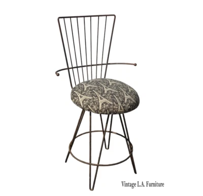 Vintage Mid Century Rustic Black Metal Vanity Side Chair - Image 1 of 4