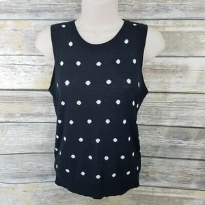 Halogen NWT Size LP Ivory Dot Sleeveless Sweater Black Lightweight $49 - Picture 1 of 6