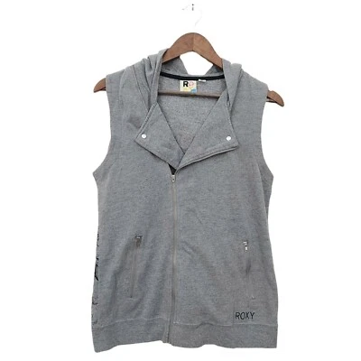 Roxy Hooded Vest Womens Medium  Gray Full Zip Graphic Print Pockets Knit Casual - Image 1 of 4