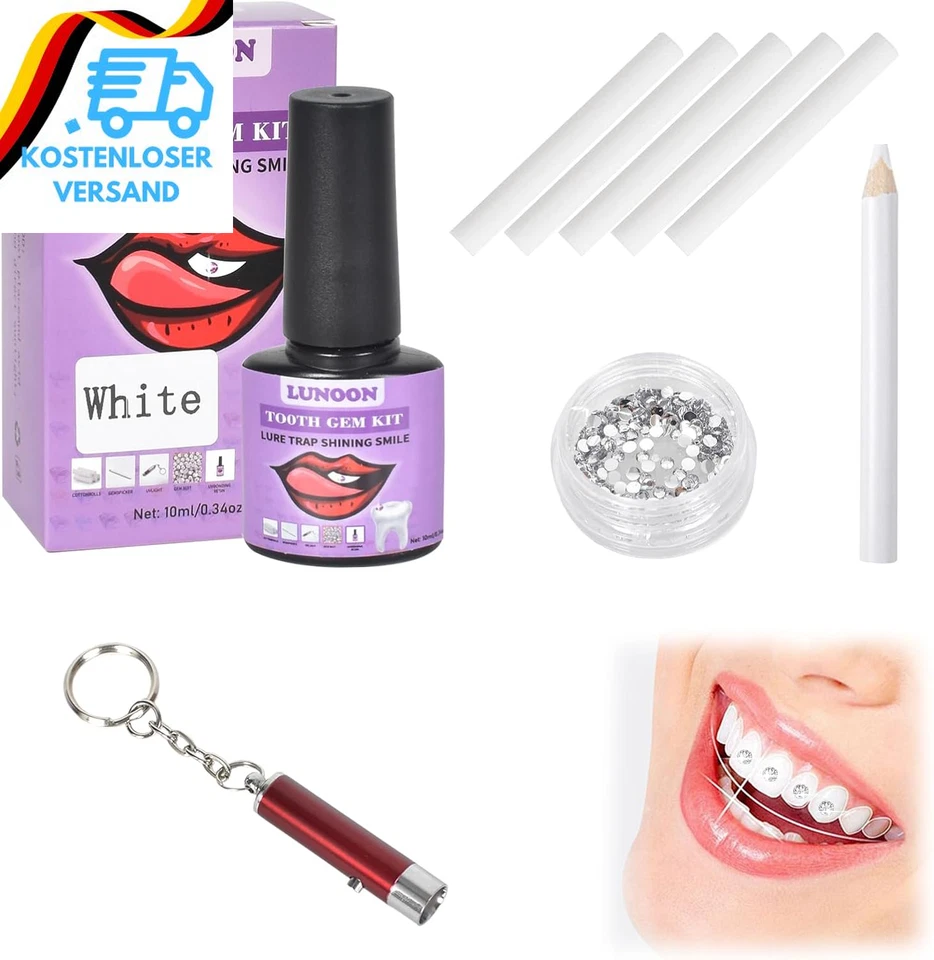 MIKIHAT Zahnschmuck Set DIY Zahn Edelstein Kit Mit Kleber Zahnstein Schmuck Em Kit Zahns