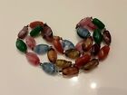 Vintage tigers eyes Czech glass bead necklace with pink blue green brown beads