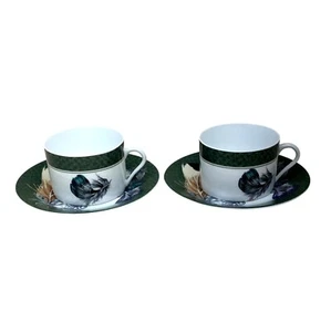2 Patrick Frey Paris Limoges Plumes Ferrieres Feathers Cup and Saucer Sets  - Picture 1 of 12