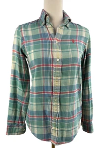 Ralph Lauren Classic Fit Green Plaid Womens Flannel Shirt XSmall - Picture 1 of 5
