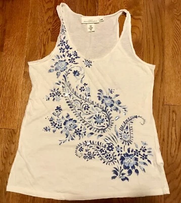 Camiseta sin mangas H&M L.O.G.G para mujer blanca azul floral talla: M Foto 1 de 4