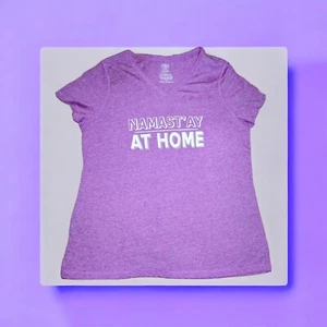 ATHLETIC WORKS Graphic YOGA T-Shirt Size XL 16-18 PURPLE PUNCH V-Neck - Picture 1 of 6