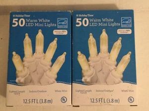 Holiday Time 50 Warm White LED Mini Lights 12.5ft - 2 Pack 100 Total Lights - Picture 1 of 3