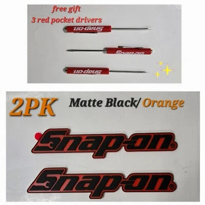 2PK SNAP ON TOOL BOX LOGO EMBLEM MATTE ORANGE Plastic Badge Decal 8" + 3 REDS !! - Image 1 of 4