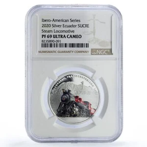 Ecuador 1 sucre Steam Locomotive Ibero-American Trains PF69 NGC silver coin 2020 - Picture 1 of 2