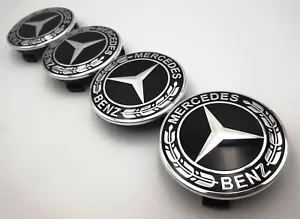 Set of 4PC For Mercedes-Benz Laurel Wreath Black Wheel Center Hub Caps 75mm - Picture 1 of 4