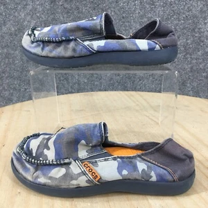 Crocs Shoes Junior 1 Boys Casual Comfort Slip On Loafer Blue Fabric Moc Toe - Picture 1 of 11