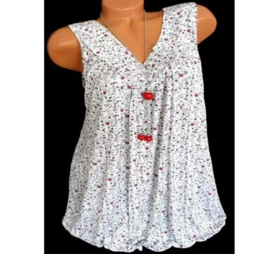 One opening Womens Summer Casual Floral Print Loose Sleeveless V Neck Blouse,3XL - Image 1 of 4