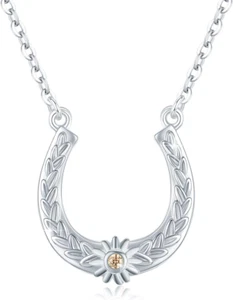 Lucky Horseshoe Necklace Birthday Christmas Jewelry Gifts Women Sterling Silver - Picture 1 of 6