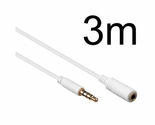 3,0m Headset Verlängerung - Klinkenkabel  4 polig für Huawei LG Samsung weiss - Bild 1 von 1