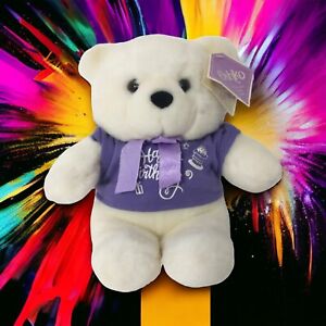 Oshko Birthday Polar Bear Plush White Teddy Purple Stuffed Animal Soft Tag Happy