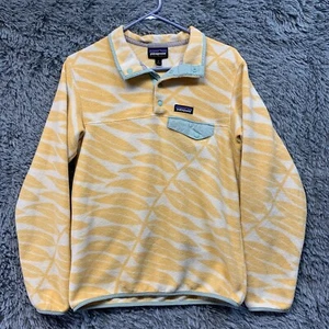 Patagonia Synchilla Yellow Leaf Print Fleece Pullover Sweater Sz S Floral Leaves - Picture 1 of 5
