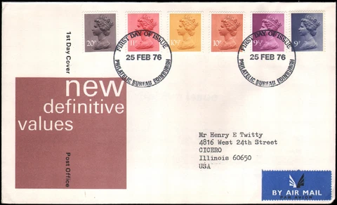 FDC definitives, Edinburgh to Cicero IL, 1976 Cover