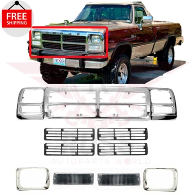 For 1992 1993 DODGE D150 D250  Grille Headlamp Door Signal Lamp Assembly 9pc - Image 1 of 4