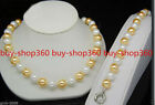 New Handmade 10mm Yellow & White South Sea Shell Pearl Necklace Bracelet Set Aaa