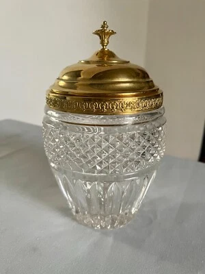 Picollo porta caramelle in cristallo con rifiniture in ottone vintage - Immagine 1 di 4