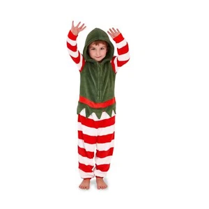 Kids Fleece Elf Costume Girls Boys All In One Christmas Outfit Age 5-8 Years - Picture 1 of 4