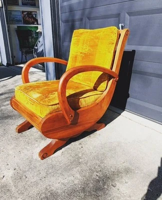 1932 Seng Chicago Furniture Art Deco Gold Velvet Springer Rocker - Image 1 of 4