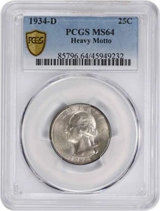 1934-D Washington Silver Quarter Heavy Motto MS64 PCGS - Picture 1 of 2