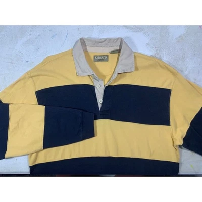Camisa de rugby de manga larga para hombre KHAKIS by Arrow amarilla azul marino a rayas con cuello talla L Foto 1 de 4
