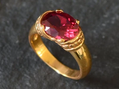 2.40 Ct Oval Cut Natural Ruby & Diamond Engagement 14K Ring Yellow Gold Size 7.5 - Image 1 of 4