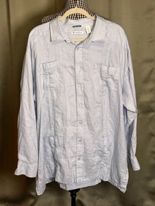 Cubavera 100% Linen Havana Shirt Men's 3X Button Front Blue Long Sleeve - Picture 1 of 8