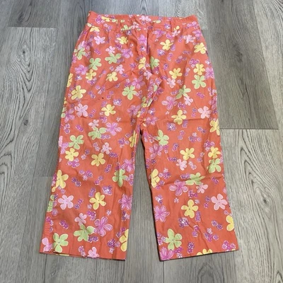 Calça Capri Lilly Pulitzer Feminina Tamanho 10 Laranja Floral Verão Algodão Elastano - Imagem 1 de 4