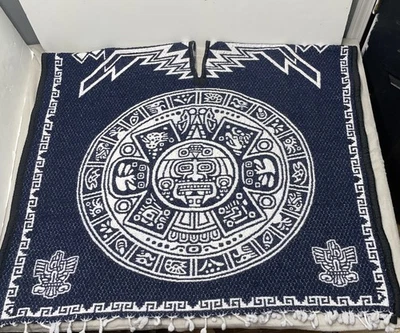 Poncho Mexicano Alfombra Manta Pesada Azul Blanco Azteca Tribal Suroeste Reversible * Foto 1 de 4