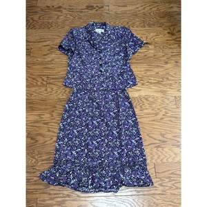 Danny & Nicole Damen Vintage lila Blumen 2-teiliges Rock & Shirt Anzug Set-Größe 10P - Bild 1 von 10