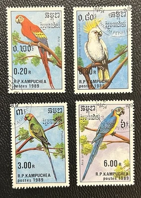 Камбоджа: 1989. "Набор из 4 ""Экзотические птицы"" б/у." # 07-08121 - Изображение 1 из 2