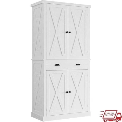 Adjustable Storage Cabinet W/ Drawer & X-Patterned Barn Doors 4 Shelves New - Image 1 of 4