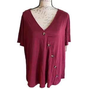Bloomchic Maroon Red V Neck Button Detail Shirt Size 10 - Picture 1 of 4