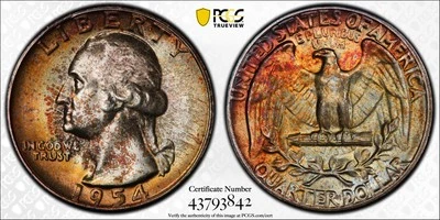 1954 WASHINGTON QUARTER PCGS MS67 CAC - GORGEOUS COLOR! - Image 1 of 3
