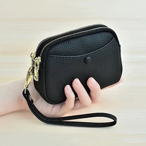 Monedero de cuero genuino con doble cremallera, cuero genuino, bolso sin asas para mujer - Imagen 1 de 10