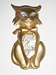 STATUINA GATTO VINTAGE PIATTO ORO 24K CATTURA SOLE DESIGN CRISTALLO AUSTRIACO - Foto 1 di 6