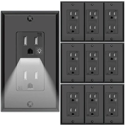Night Light Wall Outlets,Electrical Standard Receptacle Outlets with Nightigh... - Image 1 of 4