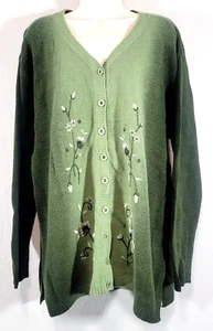 Nikki Women Cardigan Sweater Women Large Knit Embroidered Green Long Sleeve - Picture 1 of 13