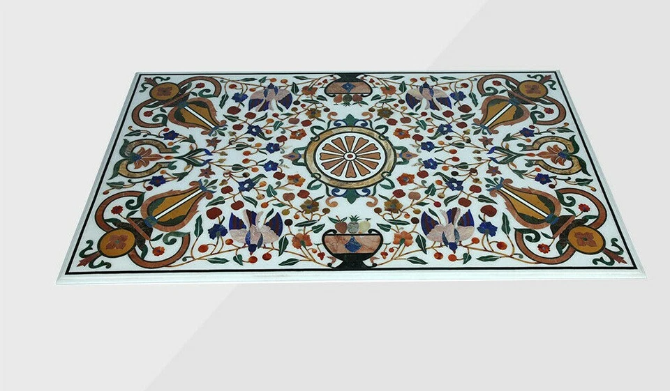 48" x 30" Marble Table top handmade floral inlay semi precious stone work - Image 1 of 1