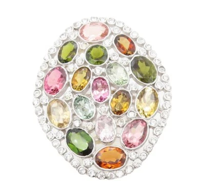 925 Sterling Silver Vintage Ring Large Oval Cut Multi Color Topaz  Sz 7  RG30832 Foto 1 de 4