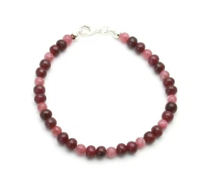 Pulsera Piedra Preciosa Rosa-Rojo Rubí con Turmalina 20cm Largo - Imagen 1 de 2