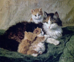 CAT KITTEN CONTENTMENT PAINTING BY HENRIETTE RONNER KNIP REPRO  - Picture 1 of 3
