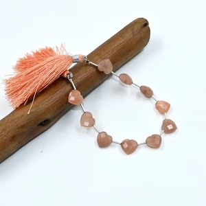 Peach Moonstone Faceted Heart Beads | 10-14mm Loose Moonstone Beads | 7" - Picture 1 of 6