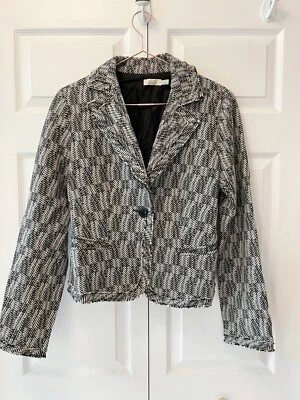 Blazer Pinko Feminino Tamanho 10 Preto E Branco Lã Italiana Jaqueta de Um Botão  - Imagem 1 de 4