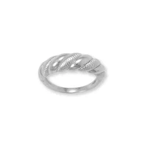 Rhodium Plated Alternating Textured Twist Ring 925 Sterling Silver - Picture 1 of 1